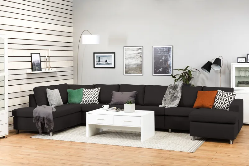 Crazy 6-seters Venstrevendt U-formet XX-Large Sofa med Divan og Sjeselong i Stoff - Antrasitt - Møbler - Sofaer - U-sofa