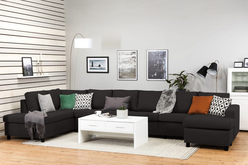 Crazy 6-seters Venstrevendt U-formet XX-Large Sofa med Divan og Sjeselong i Stoff - Antrasitt - Møbler - Sofaer - U-sofa