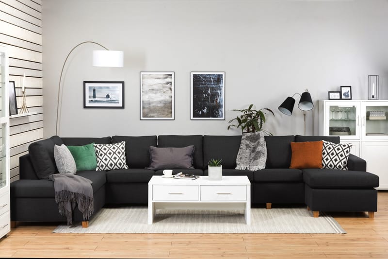 Crazy 6-seters Venstrevendt U-formet XX-Large Sofa med Divan og Sjeselong i Stoff - Antrasitt - Møbler - Sofaer - U-sofa