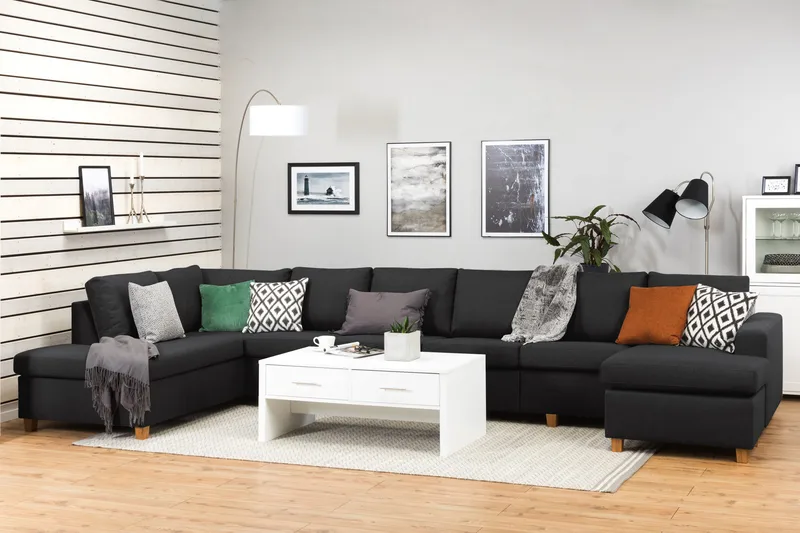 Crazy 6-seters Venstrevendt U-formet XX-Large Sofa med Divan og Sjeselong i Stoff - Antrasitt - Møbler - Sofaer - U-sofa