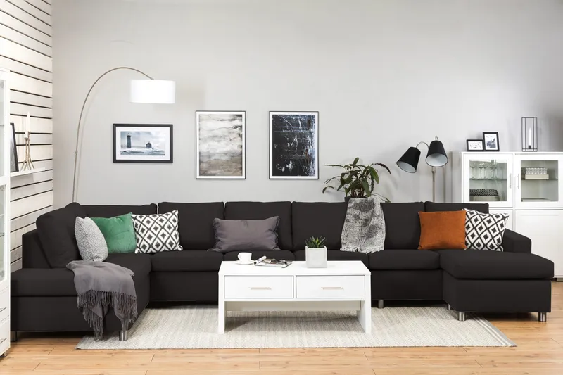 Crazy 6-seters Venstrevendt U-formet XX-Large Sofa med Divan og Sjeselong i Stoff - Antrasitt - Møbler - Sofaer - U-sofa