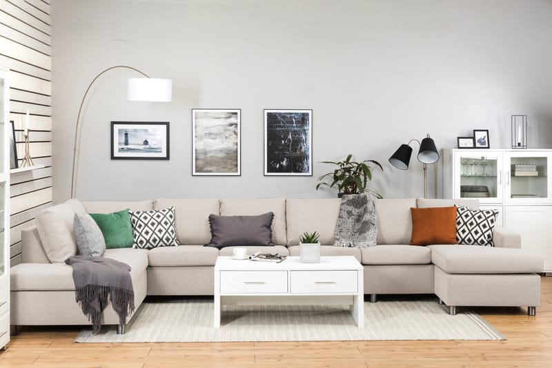 Crazy 6-seters Venstrevendt U-formet XX-Large Sofa med Divan og Sjeselong i Stoff - Beige - Møbler - Sofaer - U-sofa