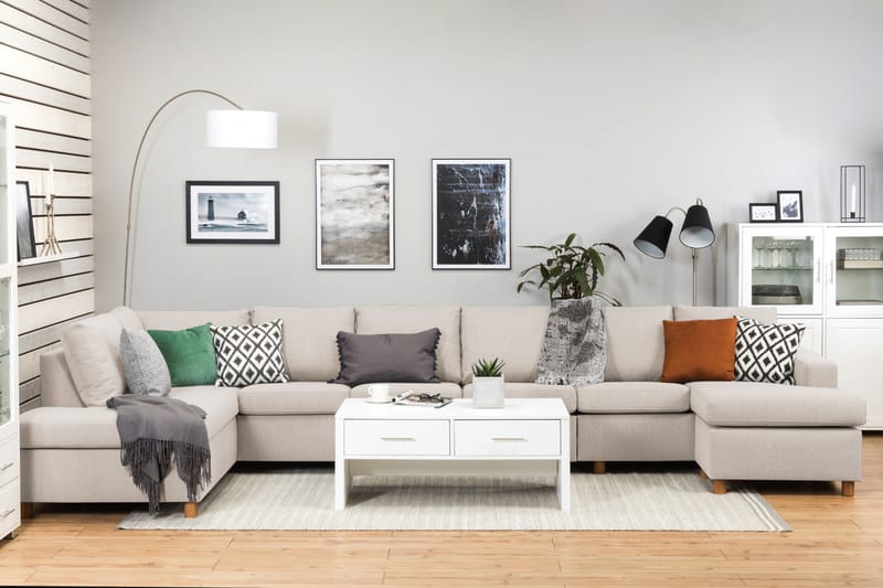 Crazy 6-seters Venstrevendt U-formet XX-Large Sofa med Divan og Sjeselong i Stoff - Beige - Møbler - Sofaer - U-sofa
