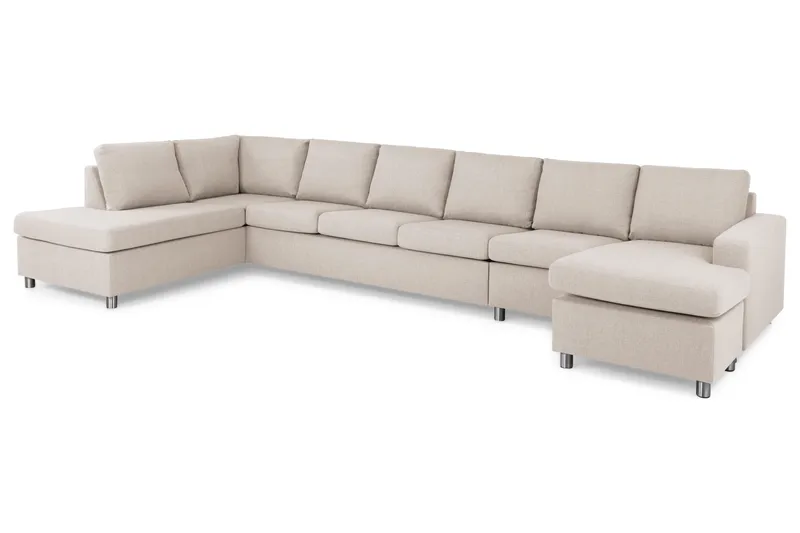 Crazy 6-seters Venstrevendt U-formet XX-Large Sofa med Divan og Sjeselong i Stoff - Beige - Møbler - Sofaer - U-sofa