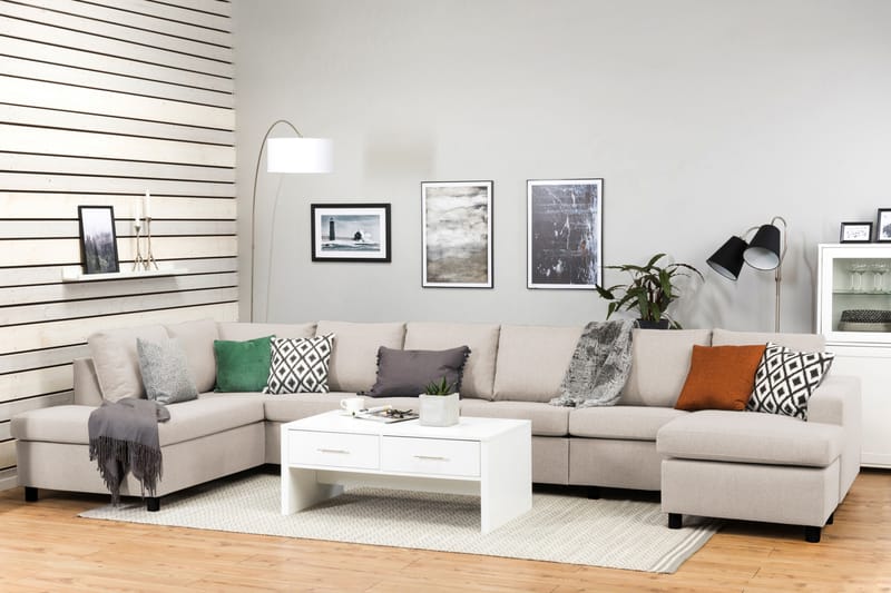 Crazy 6-seters Venstrevendt U-formet XX-Large Sofa med Divan og Sjeselong i Stoff - Beige - Møbler - Sofaer - U-sofa