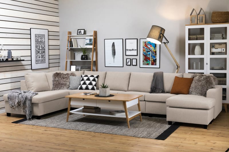 Crazy 6-seters Venstrevendt U-formet XX-Large Sofa med Divan og Sjeselong i Stoff - Beige - Møbler - Sofaer - Skinnsofaer