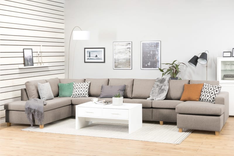 Crazy 6-seters Venstrevendt U-formet XX-Large Sofa med Divan og Sjeselong i Stoff - Beige - Møbler - Sofaer - U-sofa