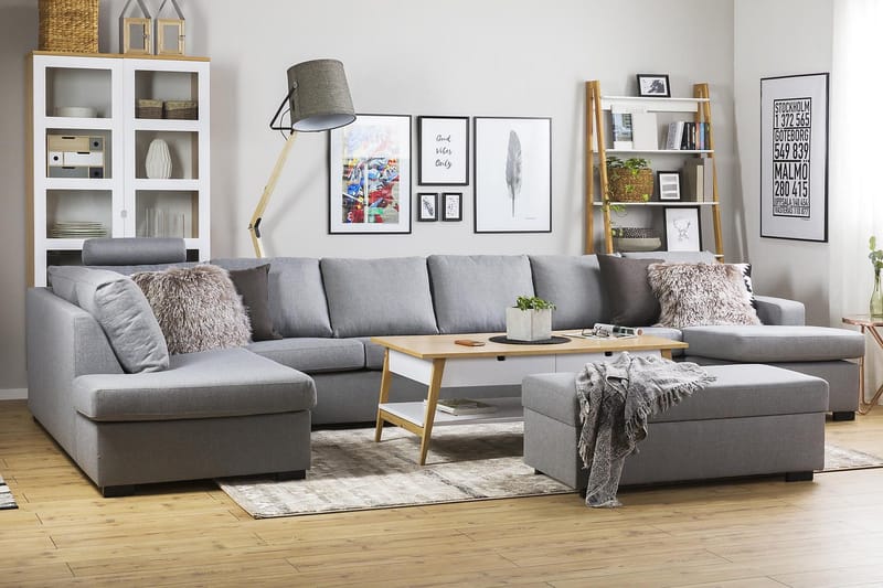 Crazy 6-seters Venstrevendt U-formet XX-Large Sofa med Divan og Sjeselong i Stoff - Grå - Møbler - Sofaer - U-sofa