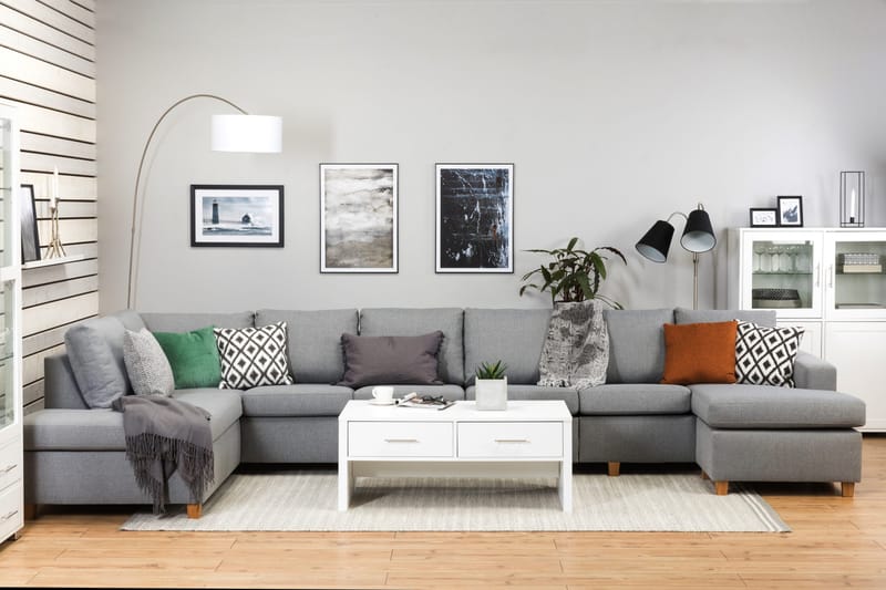 Crazy 6-seters Venstrevendt U-formet XX-Large Sofa med Divan og Sjeselong i Stoff - Grå - Møbler - Sofaer - U-sofa