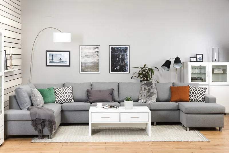 Crazy 6-seters Venstrevendt U-formet XX-Large Sofa med Divan og Sjeselong i Stoff - Grå - Møbler - Sofaer - U-sofa