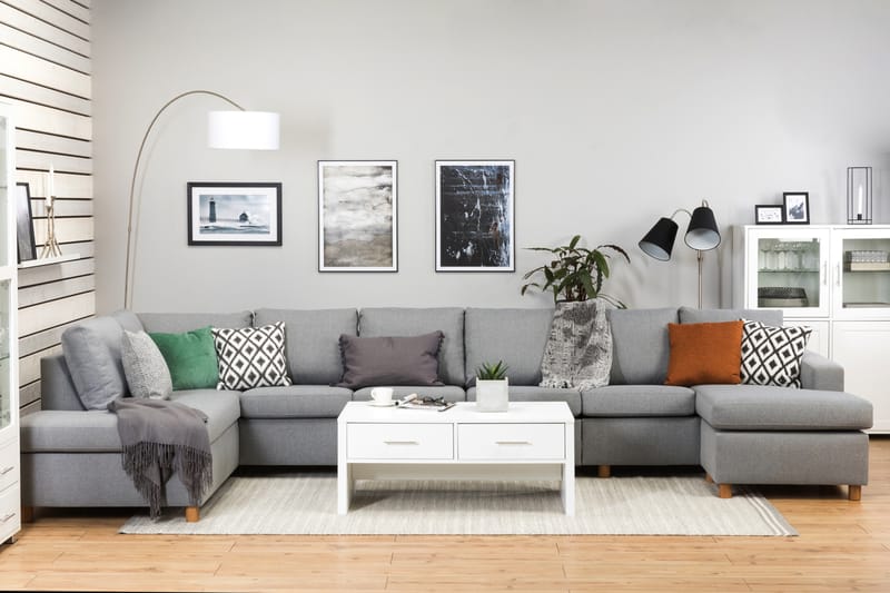 Crazy 6-seters Venstrevendt U-formet XX-Large Sofa med Divan og Sjeselong i Stoff - Grå - Møbler - Sofaer - U-sofa