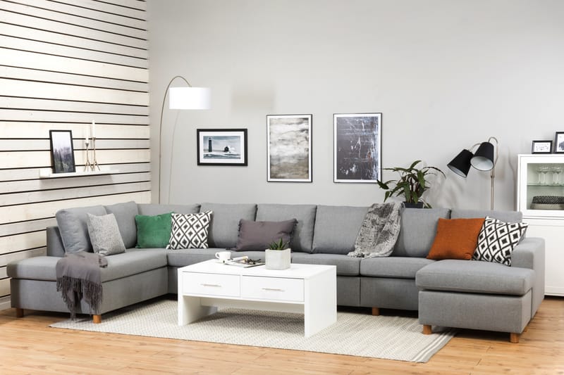 Crazy 6-seters Venstrevendt U-formet XX-Large Sofa med Divan og Sjeselong i Stoff - Grå - Møbler - Sofaer - U-sofa