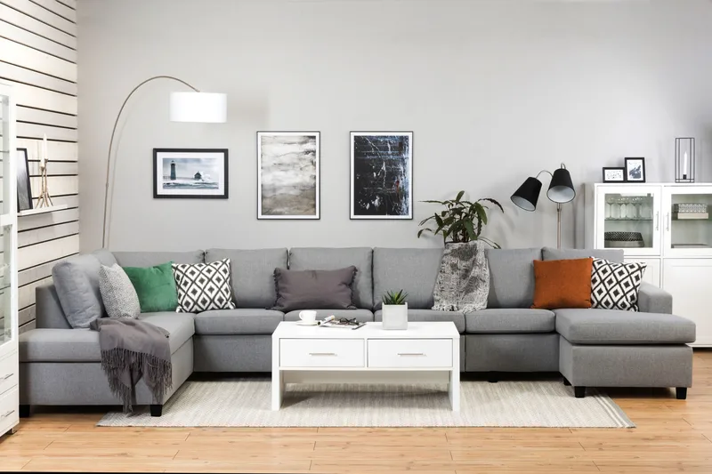 Crazy 6-seters Venstrevendt U-formet XX-Large Sofa med Divan og Sjeselong i Stoff - Grå - Møbler - Sofaer - U-sofa