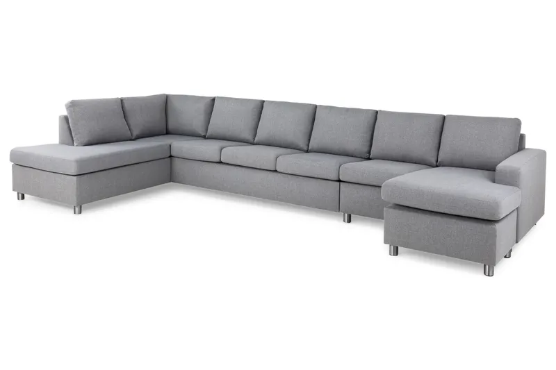 Crazy 6-seters Venstrevendt U-formet XX-Large Sofa med Divan og Sjeselong i Stoff - Grå - Møbler - Sofaer - U-sofa