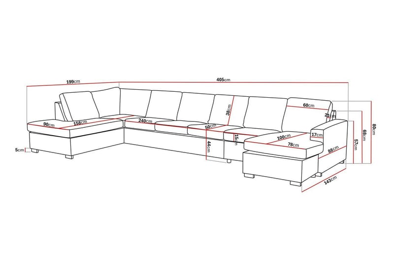 Crazy 6-seters Venstrevendt U-formet XX-Large Sofa med Divan og Sjeselong i Stoff - Mørk grå - Møbler - Sofaer - U-sofa