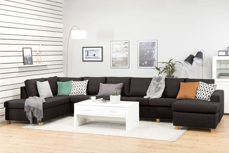 Crazy 6-seters Venstrevendt U-formet XX-Large Sofa med Divan og Sjeselong i Stoff - Mørk grå - Møbler - Sofaer - U-sofa