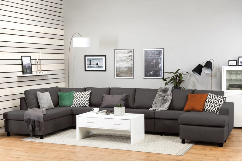 Crazy 6-seters Venstrevendt U-formet XX-Large Sofa med Divan og Sjeselong i Stoff - Mørk grå - Møbler - Sofaer - U-sofa