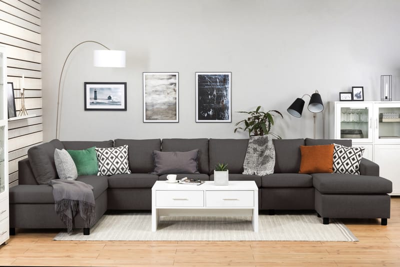 Crazy 6-seters Venstrevendt U-formet XX-Large Sofa med Divan og Sjeselong i Stoff - Mørk grå - Møbler - Sofaer - U-sofa