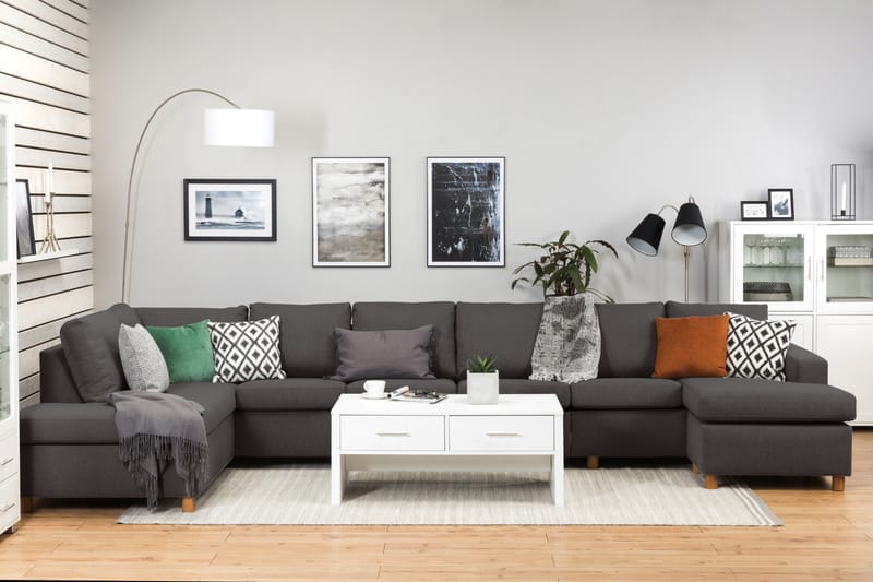 Crazy 6-seters Venstrevendt U-formet XX-Large Sofa med Divan og Sjeselong i Stoff - Mørk grå - Møbler - Sofaer - U-sofa