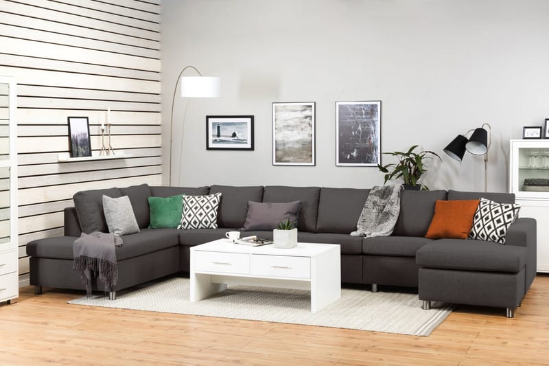 Crazy 6-seters Venstrevendt U-formet XX-Large Sofa med Divan og Sjeselong i Stoff - Mørk grå - Møbler - Sofaer - U-sofa