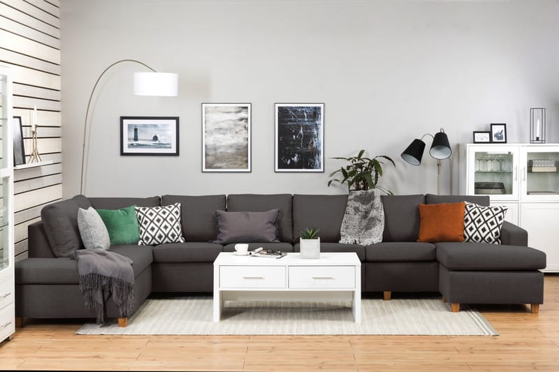 Crazy 6-seters Venstrevendt U-formet XX-Large Sofa med Divan og Sjeselong i Stoff - Mørk grå - Møbler - Sofaer - U-sofa
