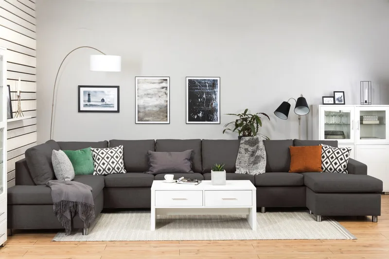 Crazy 6-seters Venstrevendt U-formet XX-Large Sofa med Divan og Sjeselong i Stoff - Mørk grå - Møbler - Sofaer - U-sofa