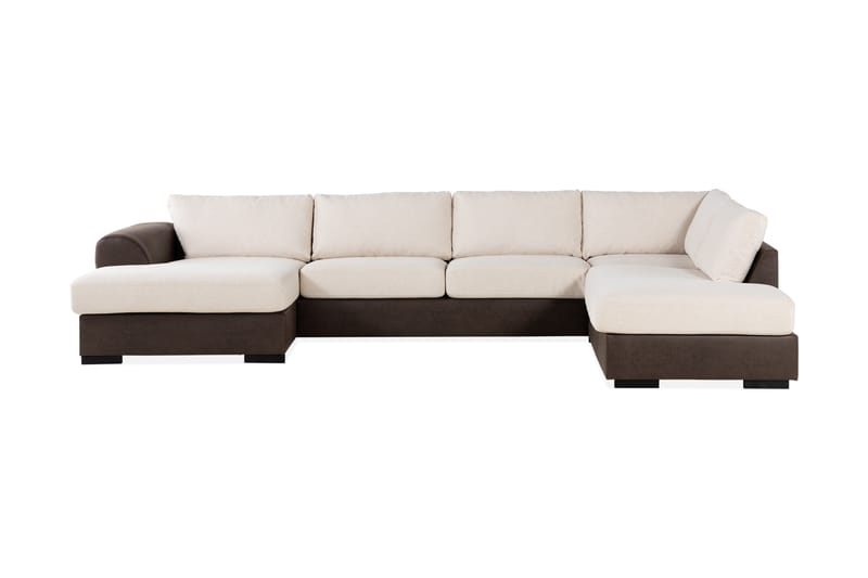 Cuba 5-seters Høyrevendt U-formet Sofa med Divan og Sjeselong i Kunstlær/Stoff - Brun / Beige - Møbler - Sofaer - U-sofa