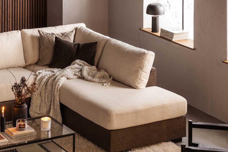 Cuba 5-seters Høyrevendt U-formet Sofa med Divan og Sjeselong i Kunstlær/Stoff - Brun / Beige - Møbler - Sofaer - U-sofa