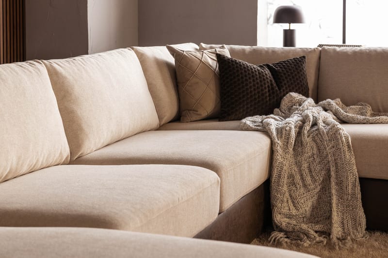 Cuba 5-seters Høyrevendt U-formet Sofa med Divan og Sjeselong i Kunstlær/Stoff - Brun / Beige - Møbler - Sofaer - U-sofa