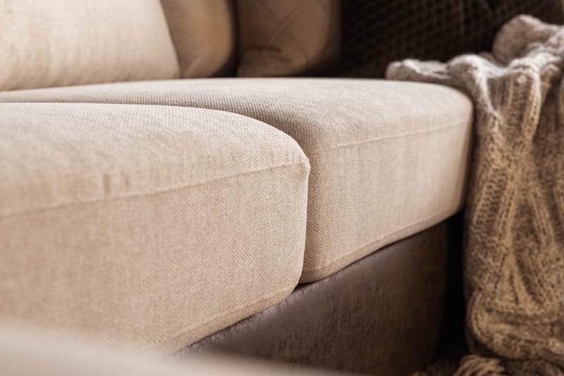 Cuba 5-seters Høyrevendt U-formet Sofa med Divan og Sjeselong i Kunstlær/Stoff - Brun / Beige - Møbler - Sofaer - U-sofa
