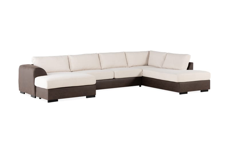 Cuba 5-seters Høyrevendt U-formet Sofa med Divan og Sjeselong i Kunstlær/Stoff - Brun / Beige - Møbler - Sofaer - U-sofa