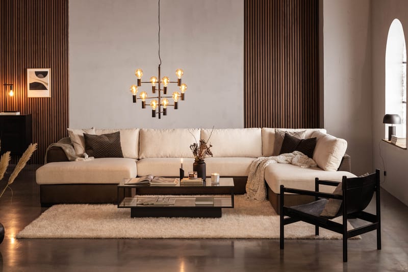 Cuba 5-seters Høyrevendt U-formet Sofa med Divan og Sjeselong i Kunstlær/Stoff - Brun / Beige - Møbler - Sofaer - U-sofa