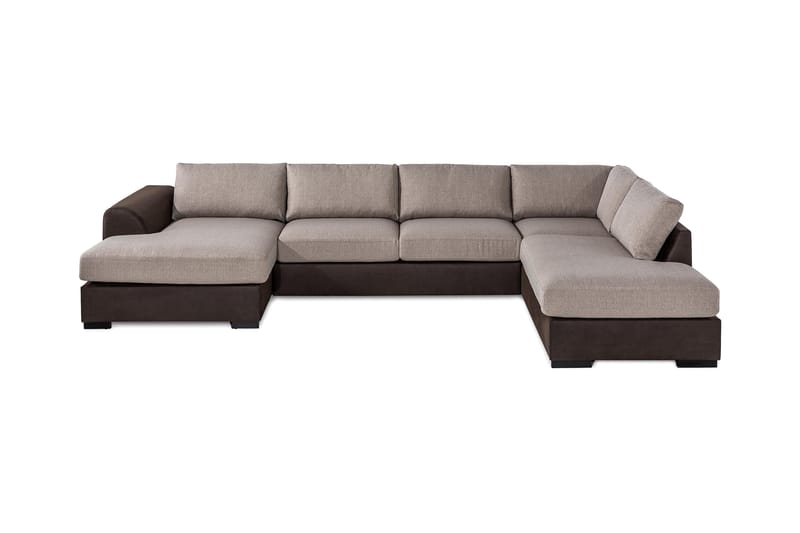Cuba 5-seters Høyrevendt U-formet Sofa med Divan og Sjeselong i Kunstlær/Stoff - Brun / Beige - Møbler - Sofaer - U-sofa