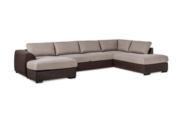 Cuba 5-seters Høyrevendt U-formet Sofa med Divan og Sjeselong i Kunstlær/Stoff - Brun / Beige - Møbler - Sofaer - U-sofa