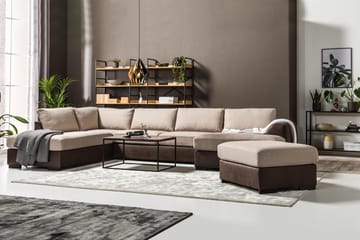 Cuba 5-seters Høyrevendt U-formet Sofa med Divan og Sjeselong i Kunstlær/Stoff - Brun / Beige - Møbler - Sofaer - U-sofa