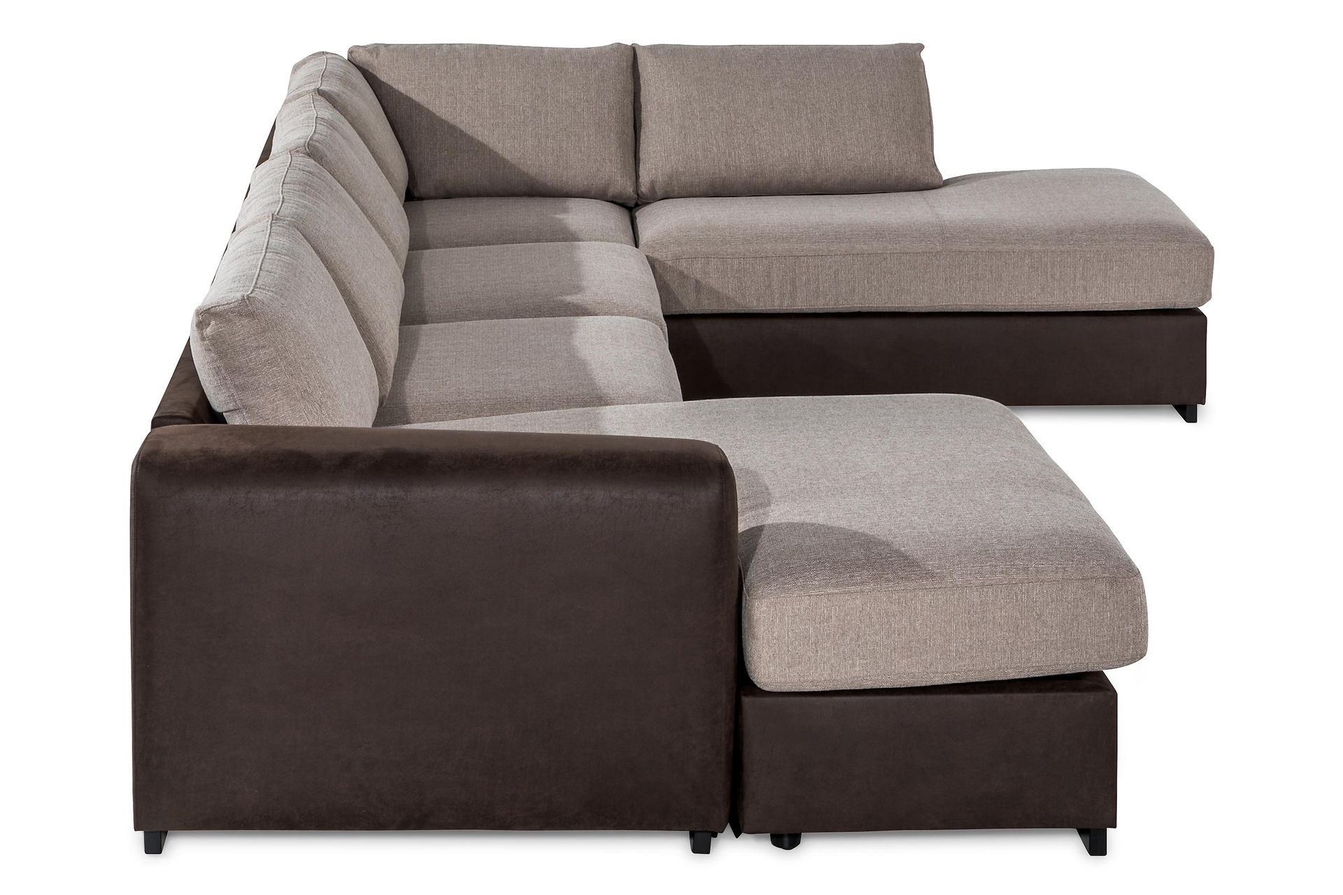 Cuba 5-seters Høyrevendt U-formet Sofa med Divan og Sjeselong i Kunstlær/Stoff - Brun / Beige - Møbler - Sofaer - U-sofa