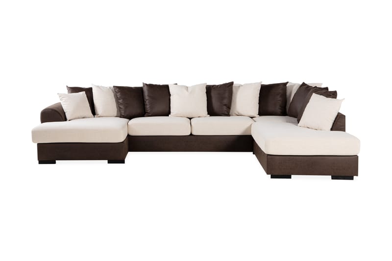 Cuba 5-seters Høyrevendt U-formet Sofa med Divan og Sjeselong i Kunstlær/Stoff inkl. Pynteputer - Brun / Beige - Møbler - Sofaer - U-sofa