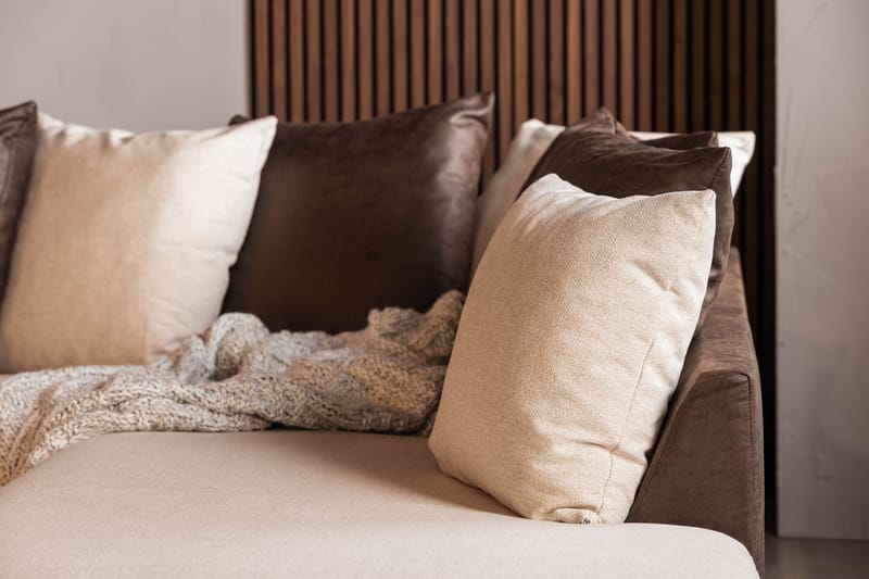 Cuba 5-seters Høyrevendt U-formet Sofa med Divan og Sjeselong i Kunstlær/Stoff inkl. Pynteputer - Brun / Beige - Møbler - Sofaer - U-sofa