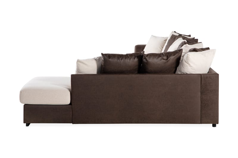Cuba 5-seters Høyrevendt U-formet Sofa med Divan og Sjeselong i Kunstlær/Stoff inkl. Pynteputer - Brun / Beige - Møbler - Sofaer - U-sofa