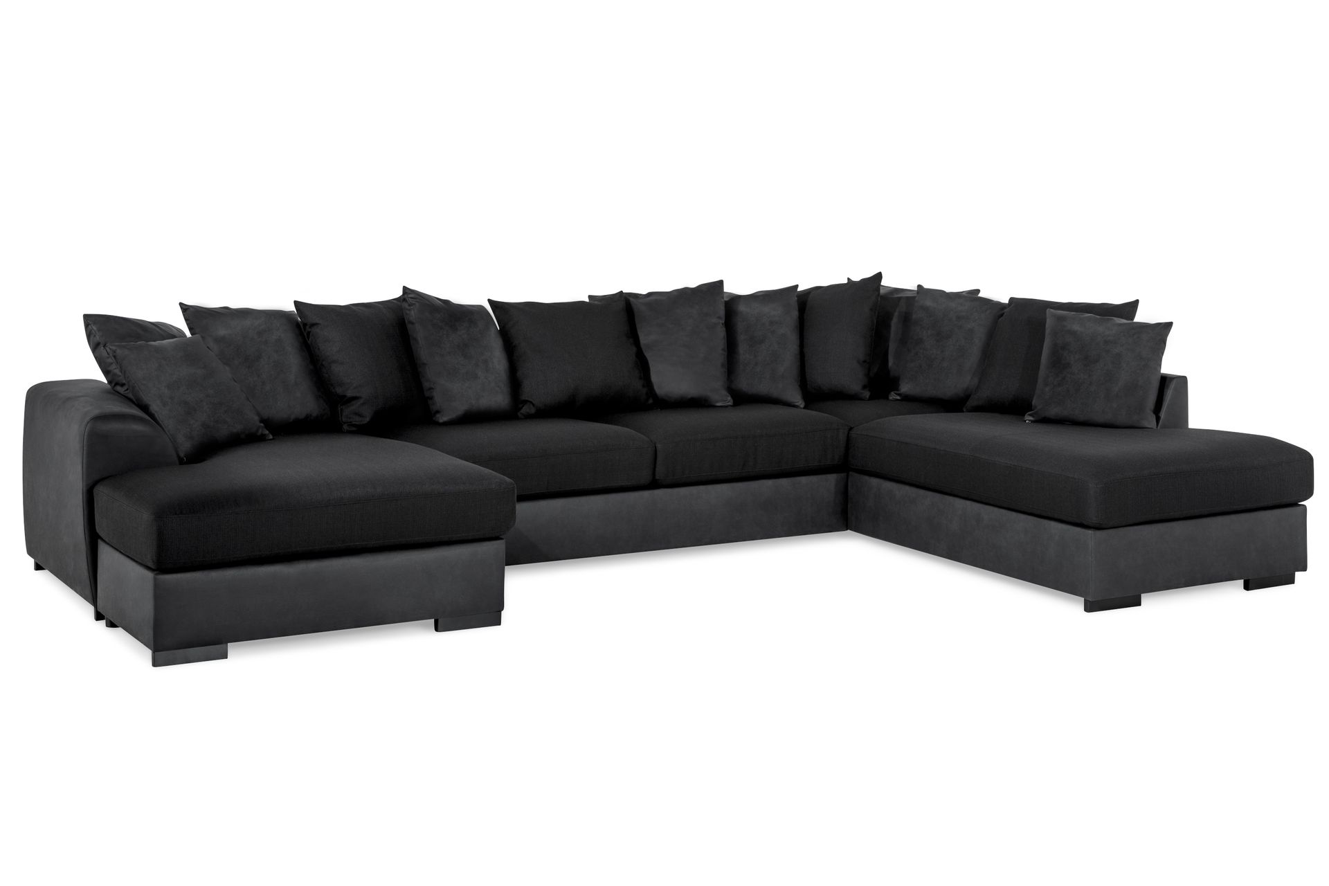 Cuba 5-seters Høyrevendt U-formet Sofa med Divan og Sjeselong i Kunstlær/Stoff inkl. Pynteputer - Grå / Svart - Møbler - Sofaer - U-sofa