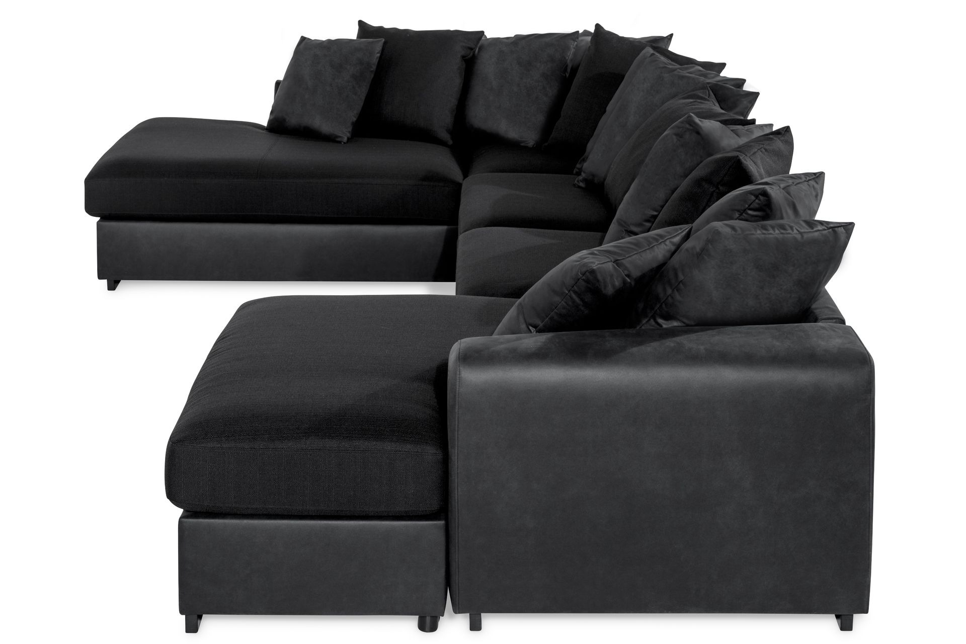 Cuba 5-seters Høyrevendt U-formet Sofa med Divan og Sjeselong i Kunstlær/Stoff inkl. Pynteputer - Grå / Svart - Møbler - Sofaer - U-sofa