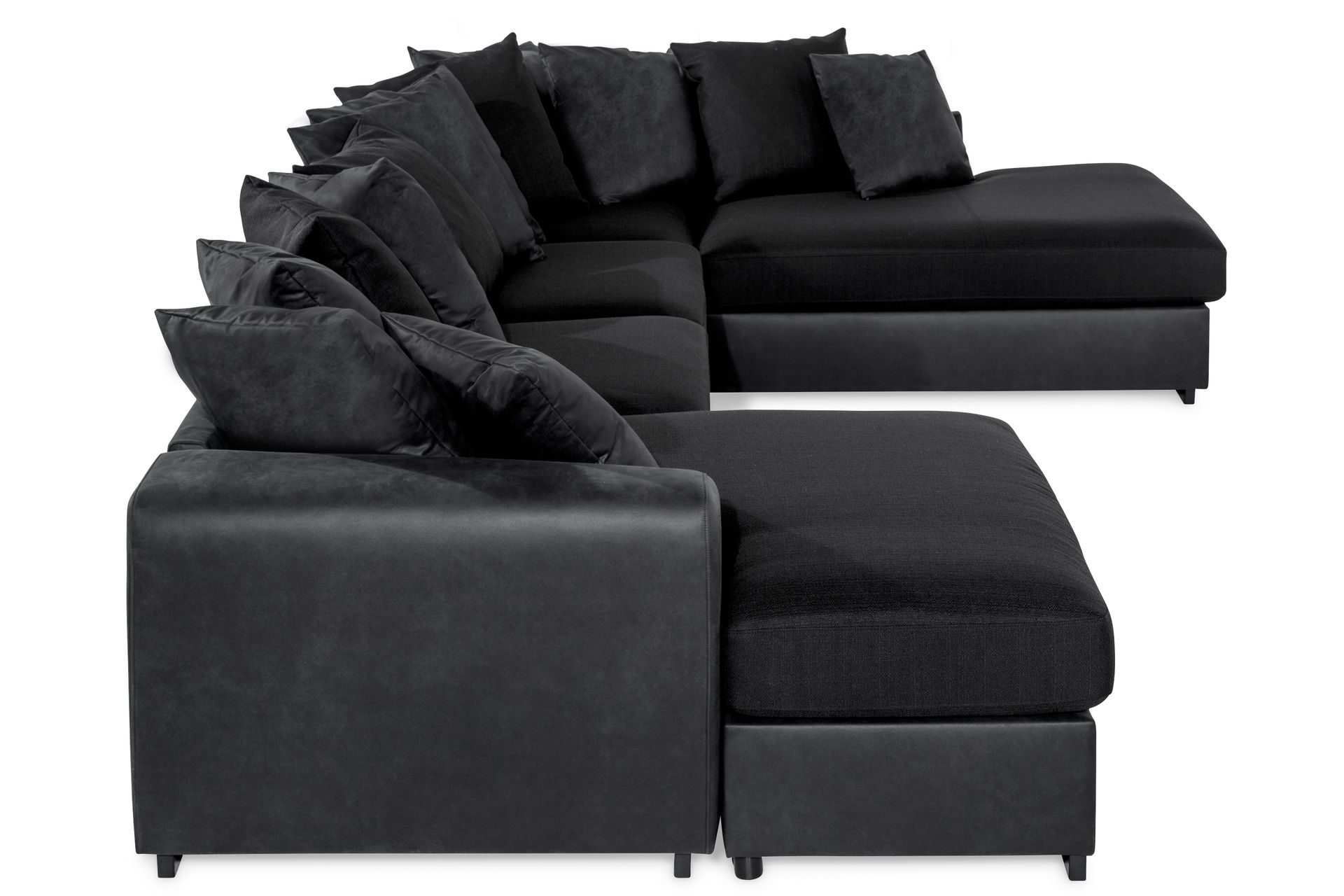 Cuba 5-seters Høyrevendt U-formet Sofa med Divan og Sjeselong i Kunstlær/Stoff inkl. Pynteputer - Grå / Svart - Møbler - Sofaer - U-sofa