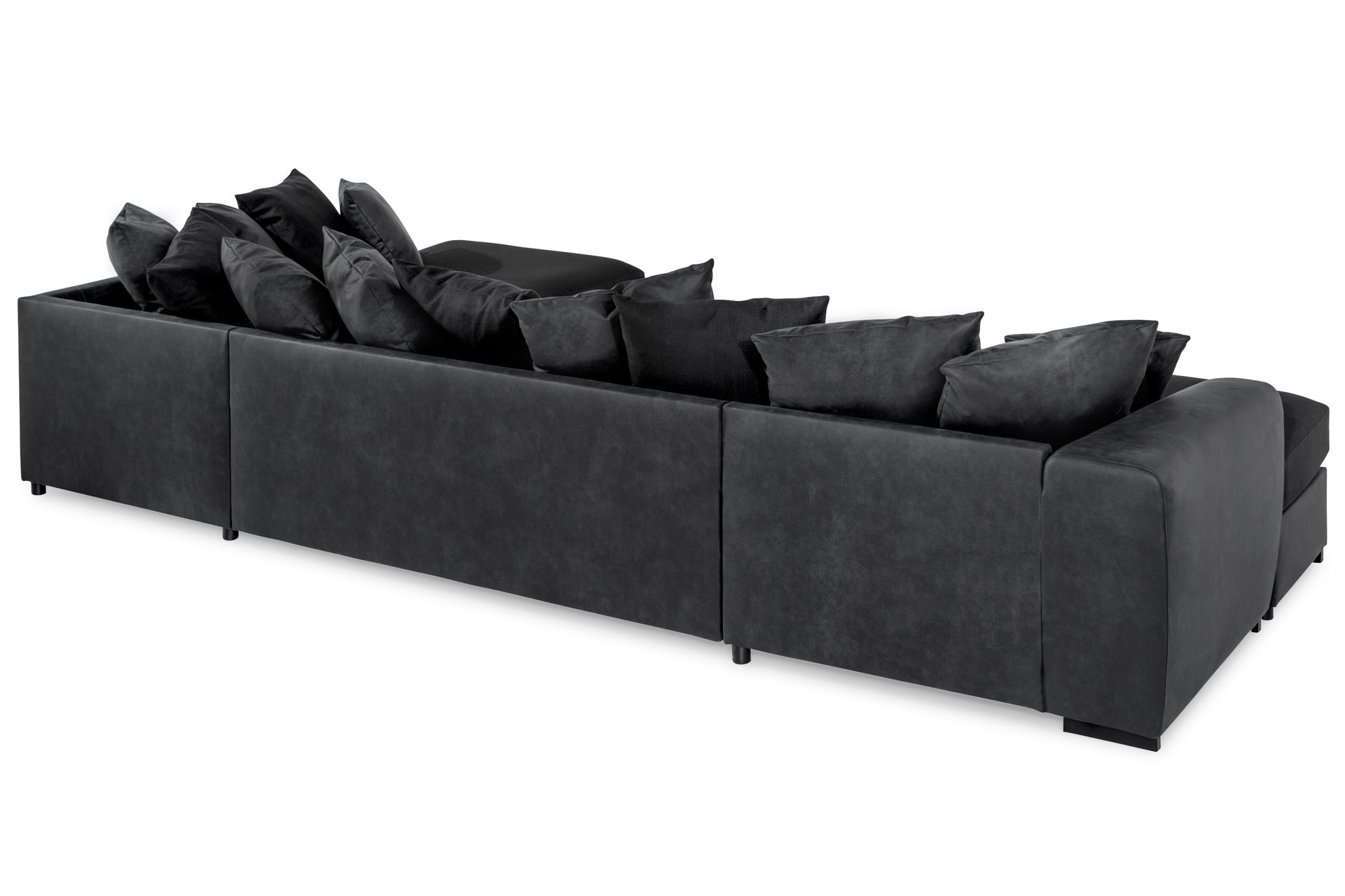 Cuba 5-seters Høyrevendt U-formet Sofa med Divan og Sjeselong i Kunstlær/Stoff inkl. Pynteputer - Grå / Svart - Møbler - Sofaer - U-sofa