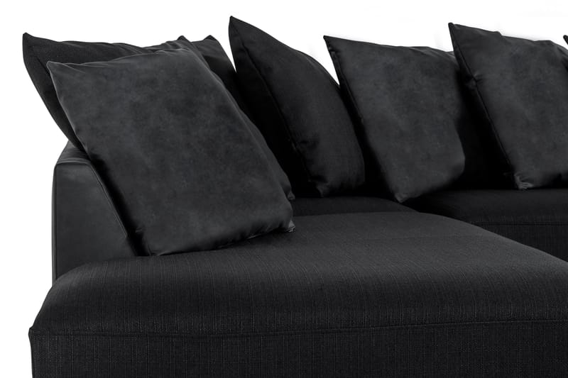Cuba 5-seters Høyrevendt U-formet Sofa med Divan og Sjeselong i Kunstlær/Stoff inkl. Pynteputer - Grå / Svart - Møbler - Sofaer - U-sofa