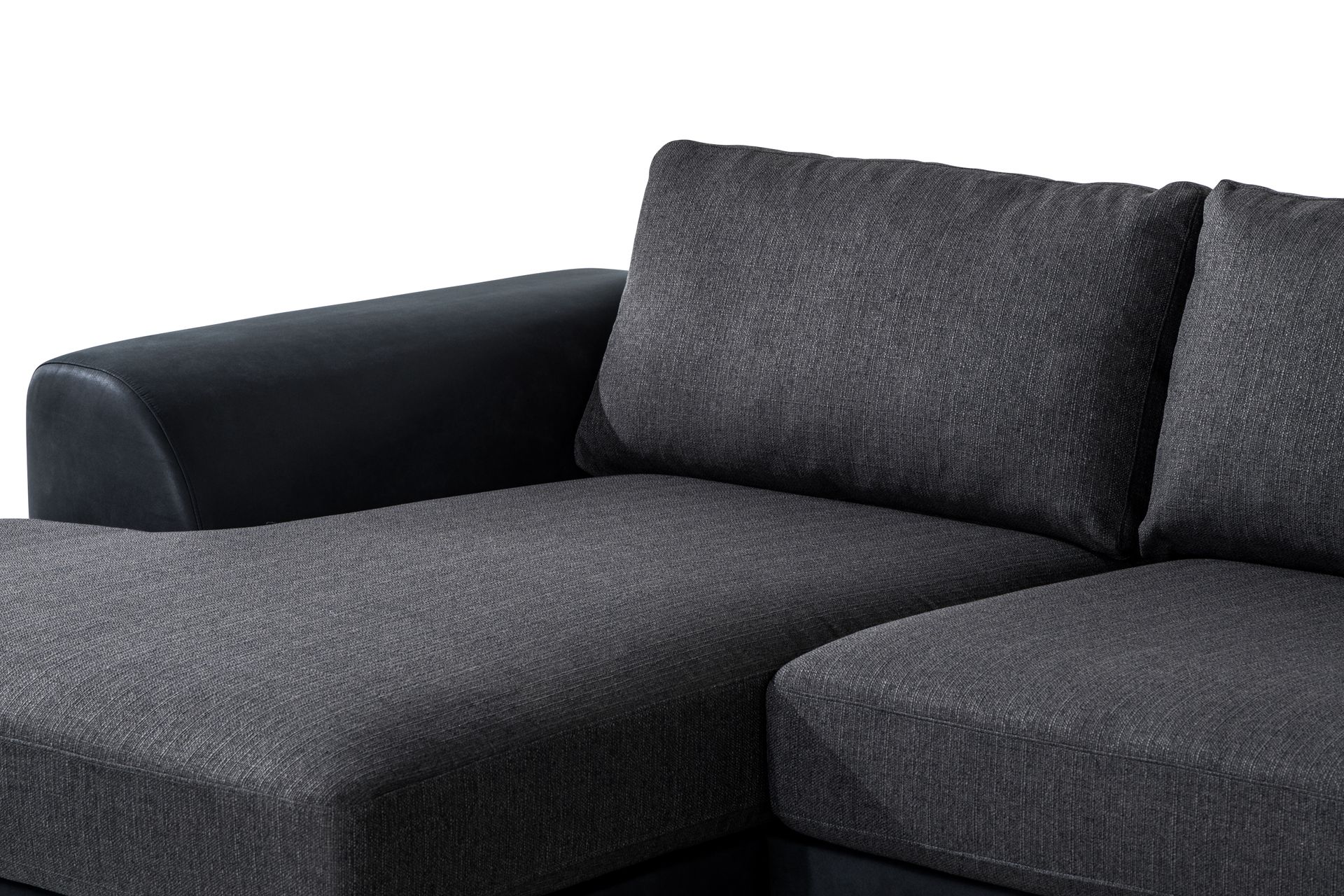 Cuba 5-seters Høyrevendt U-formet Sofa med Divan og Sjeselong i Kunstlær/Stoff - Svart / Grå - Møbler - Sofaer - U-sofa