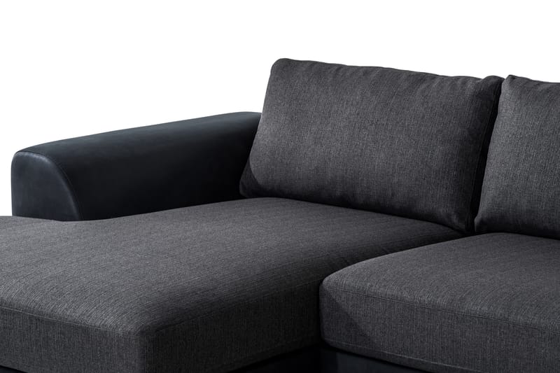 Cuba 5-seters Høyrevendt U-formet Sofa med Divan og Sjeselong i Kunstlær/Stoff - Svart / Grå - Møbler - Sofaer - U-sofa