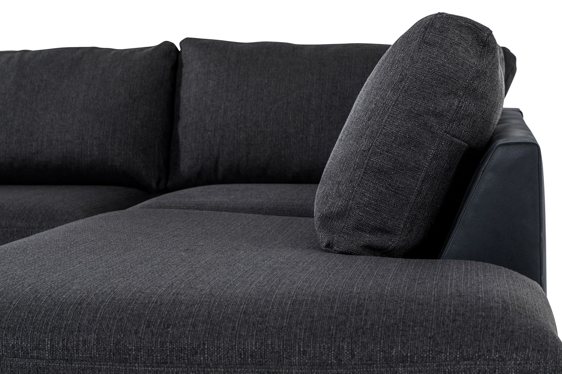 Cuba 5-seters Høyrevendt U-formet Sofa med Divan og Sjeselong i Kunstlær/Stoff - Svart / Grå - Møbler - Sofaer - U-sofa