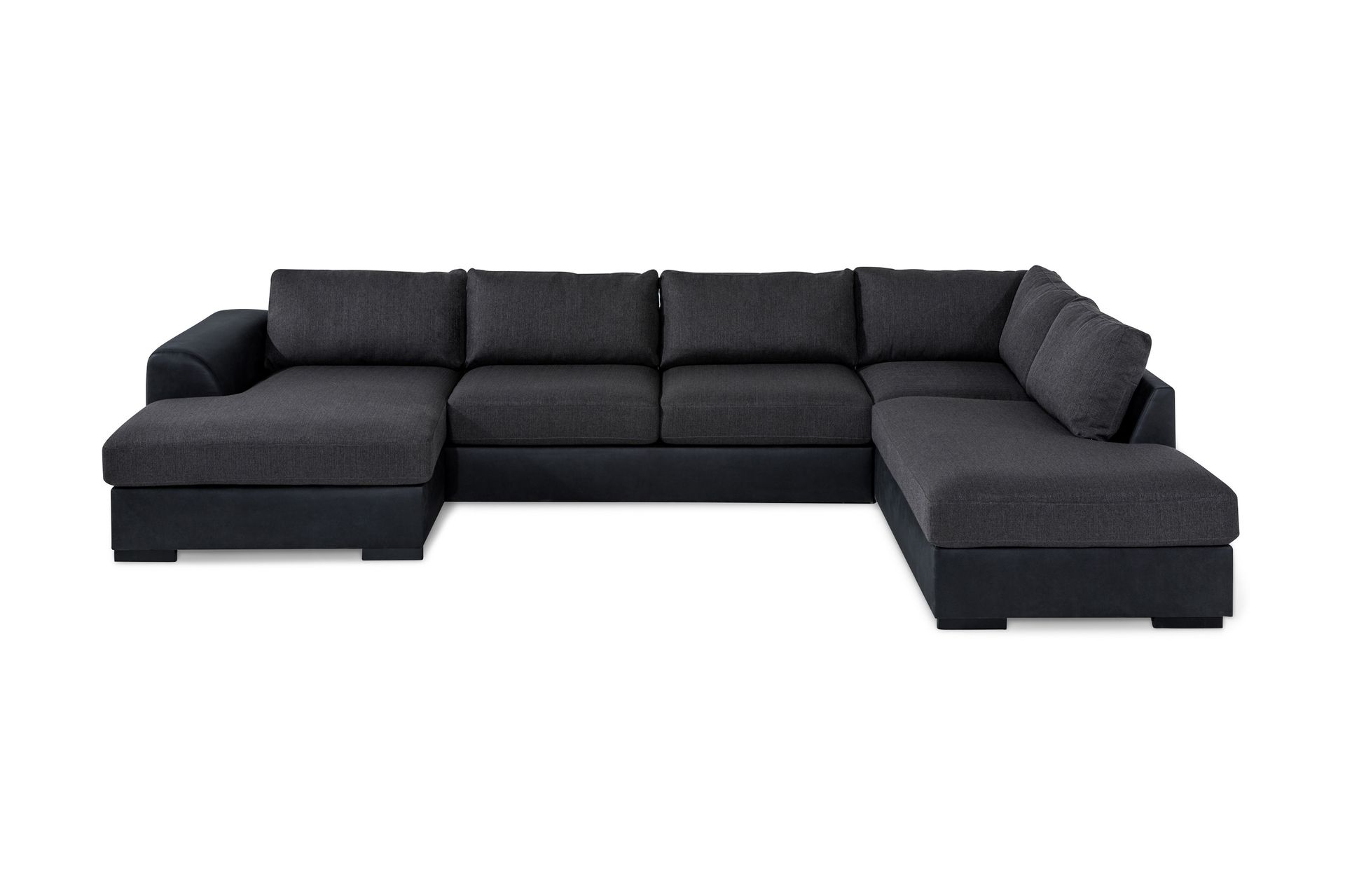 Cuba 5-seters Høyrevendt U-formet Sofa med Divan og Sjeselong i Kunstlær/Stoff - Svart / Grå - Møbler - Sofaer - U-sofa