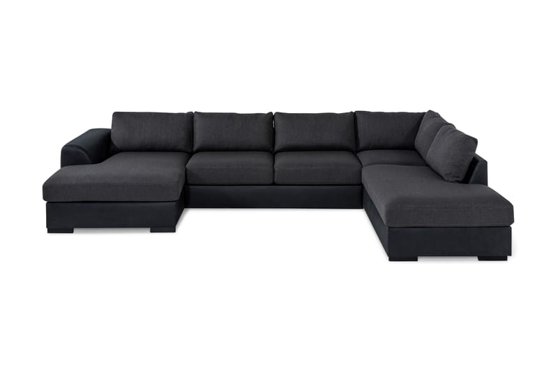 Cuba 5-seters Høyrevendt U-formet Sofa med Divan og Sjeselong i Kunstlær/Stoff - Svart / Grå - Møbler - Sofaer - U-sofa