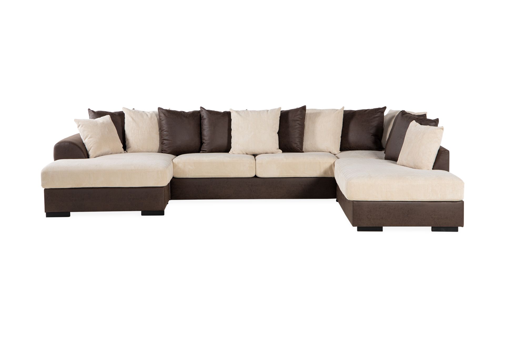 Cuba 5-seters Høyrevendt U-formet Sofa med Divan og Sjeselong i Manchester/Kunstlær inkl. Pynteputer - Brun / Beige - Møbler - Sofaer - U-sofa